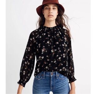 Madewell | Smocked Mockneck Top in Backyard Blooms | Size XS | Perfect Condition